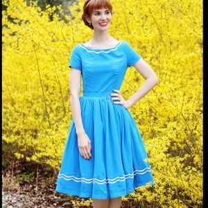 Geode ModCloth pinup blue fit and flare dress